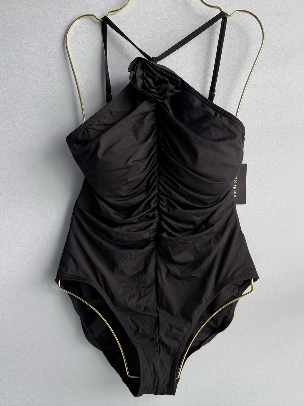 Kate Spade Women's Black High-Neck Rosette One-Piece Swimsuit Size Large